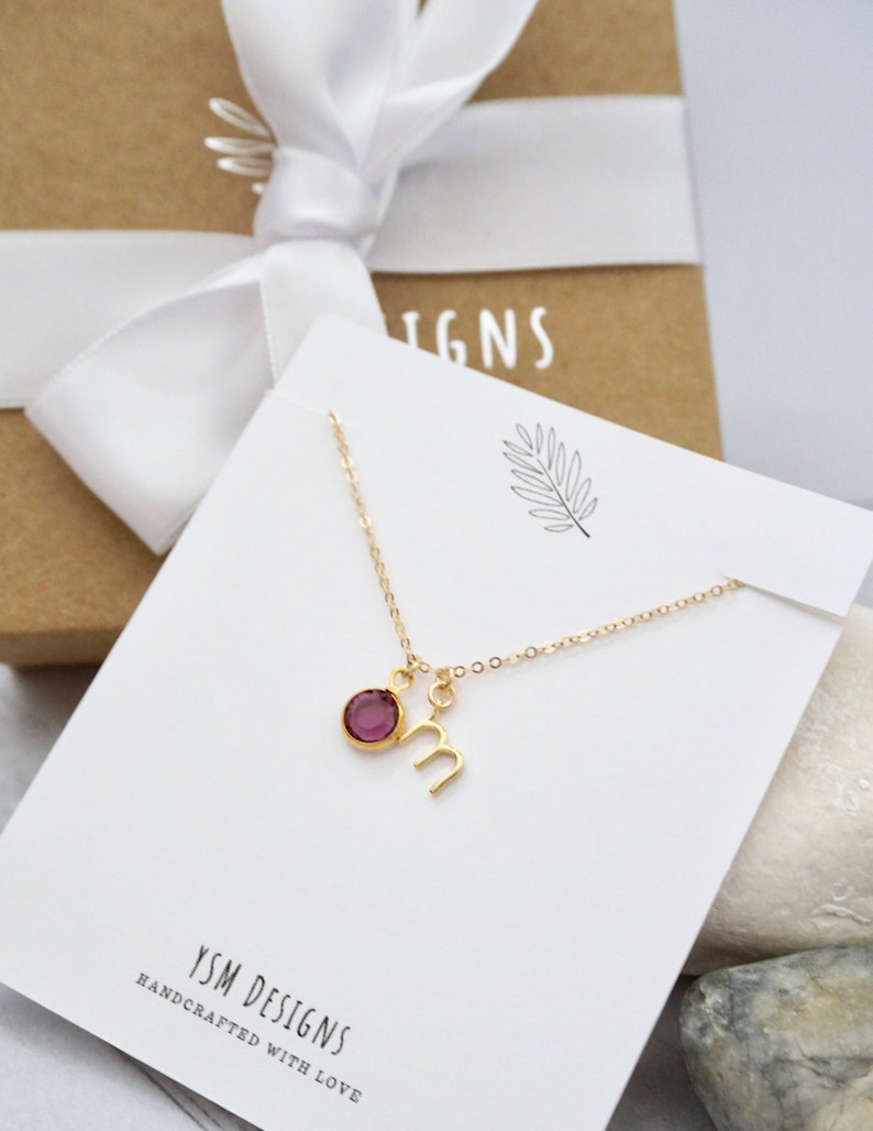 Birthstone Initial Necklace Personalized Birthstone Necklace, Customized Jewelry, Tiny Initial Necklace, Gold Letter Charm Necklace image 7