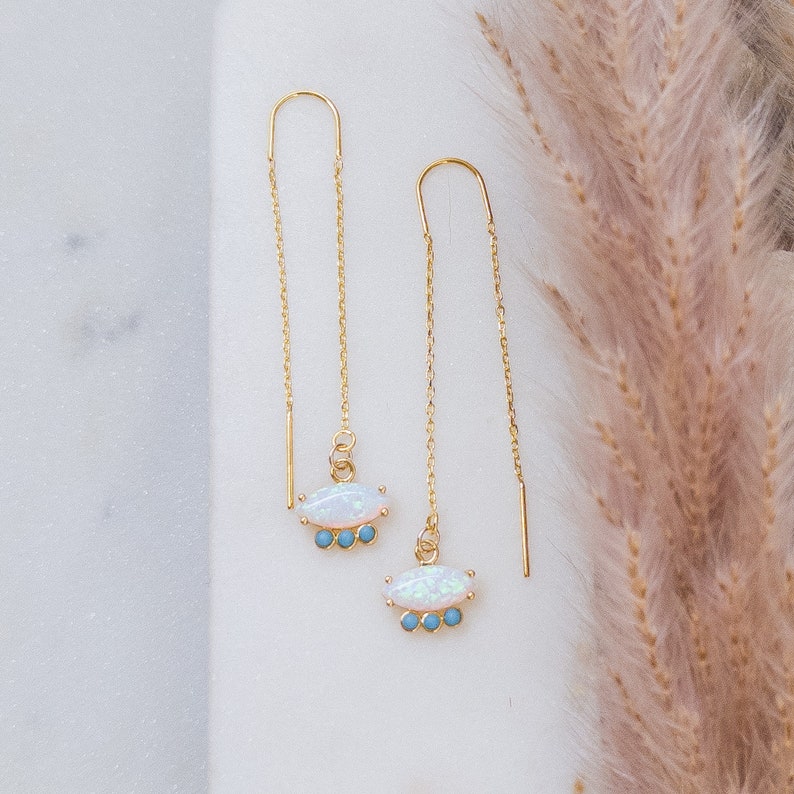 Dainty Opal Threader Earrings by YSM Designs