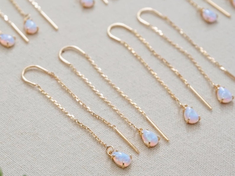 Opal Threader Earrings, Long Gold Earrings, Chain Earrings, Dainty Earrings, Long Earrings, Dangly Earrings, Opal Earrings image 6