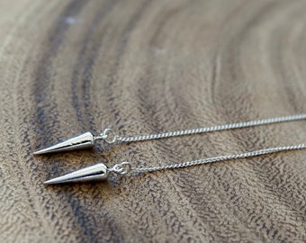 Silver Spike Earrings Spike Ear Threaders Sterling Silver Minimal Edgy Earring Silver Theader Earring Long Dangle Earrings Punk Rock Jewelry