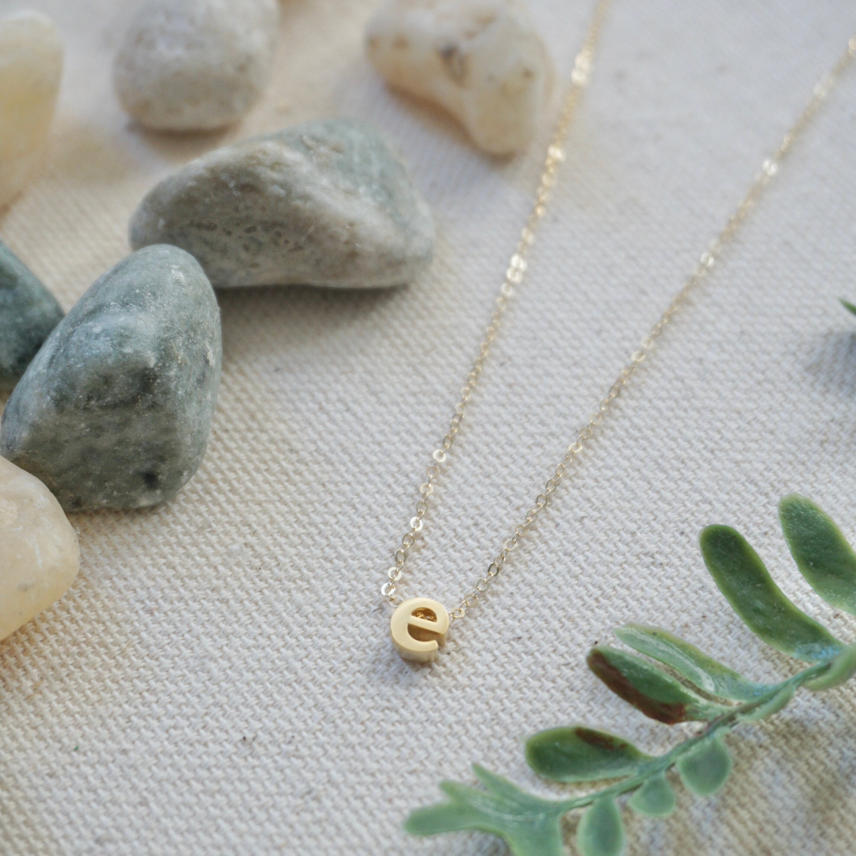 Gold Tiny Alphabet Necklace Block 