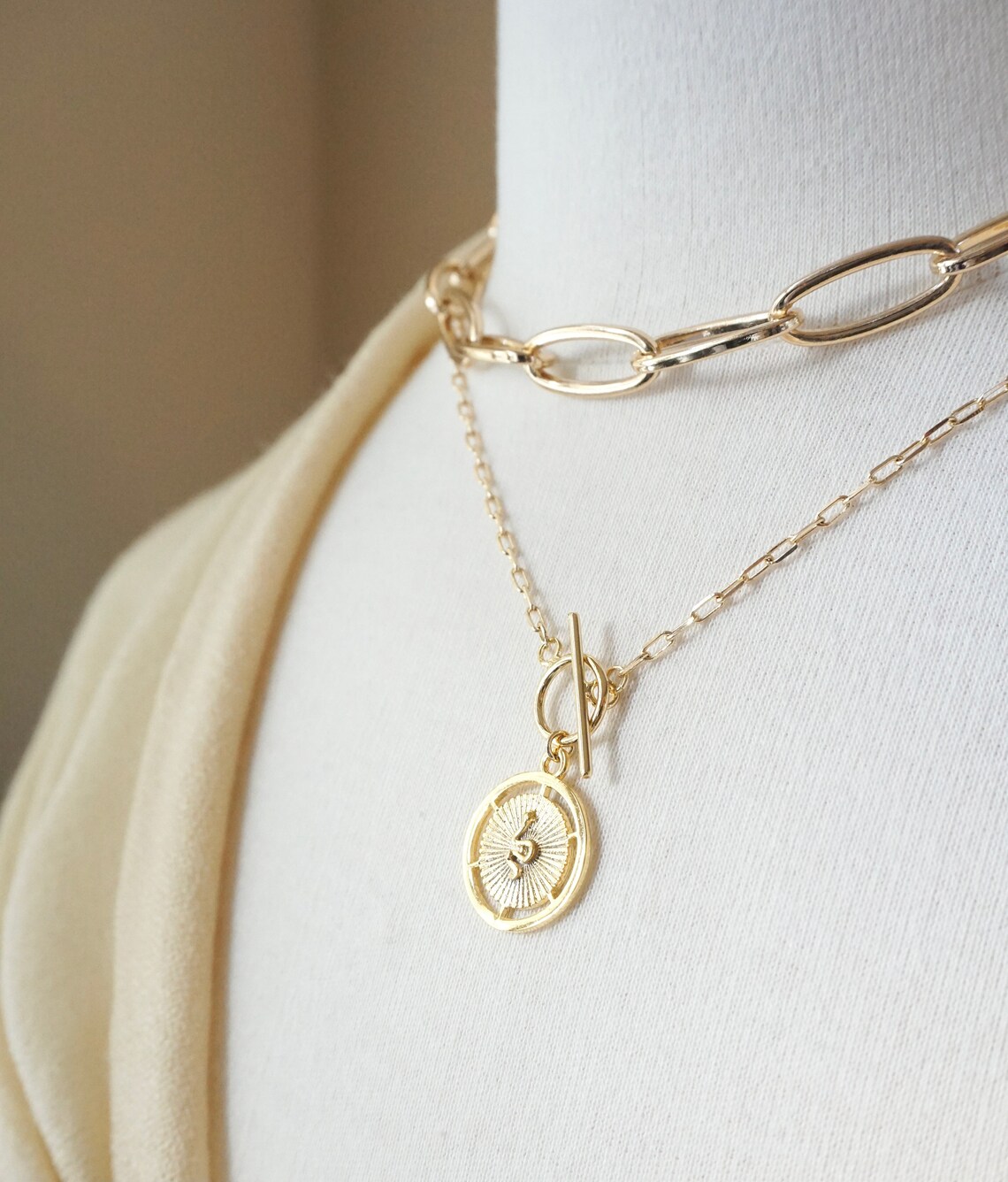 Gold Coin Toggle Necklace Snake Coin Necklace Gold Etsy