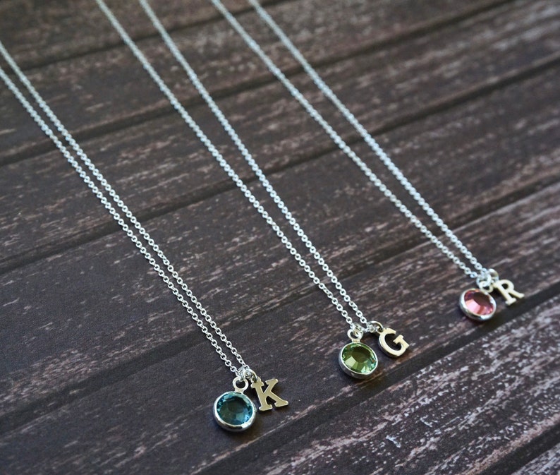 Silver Birthstone Initial Necklace Personalized Birthstone Necklace, Customized Jewelry, Tiny Initial Necklace, Letter Charm Necklace image 3