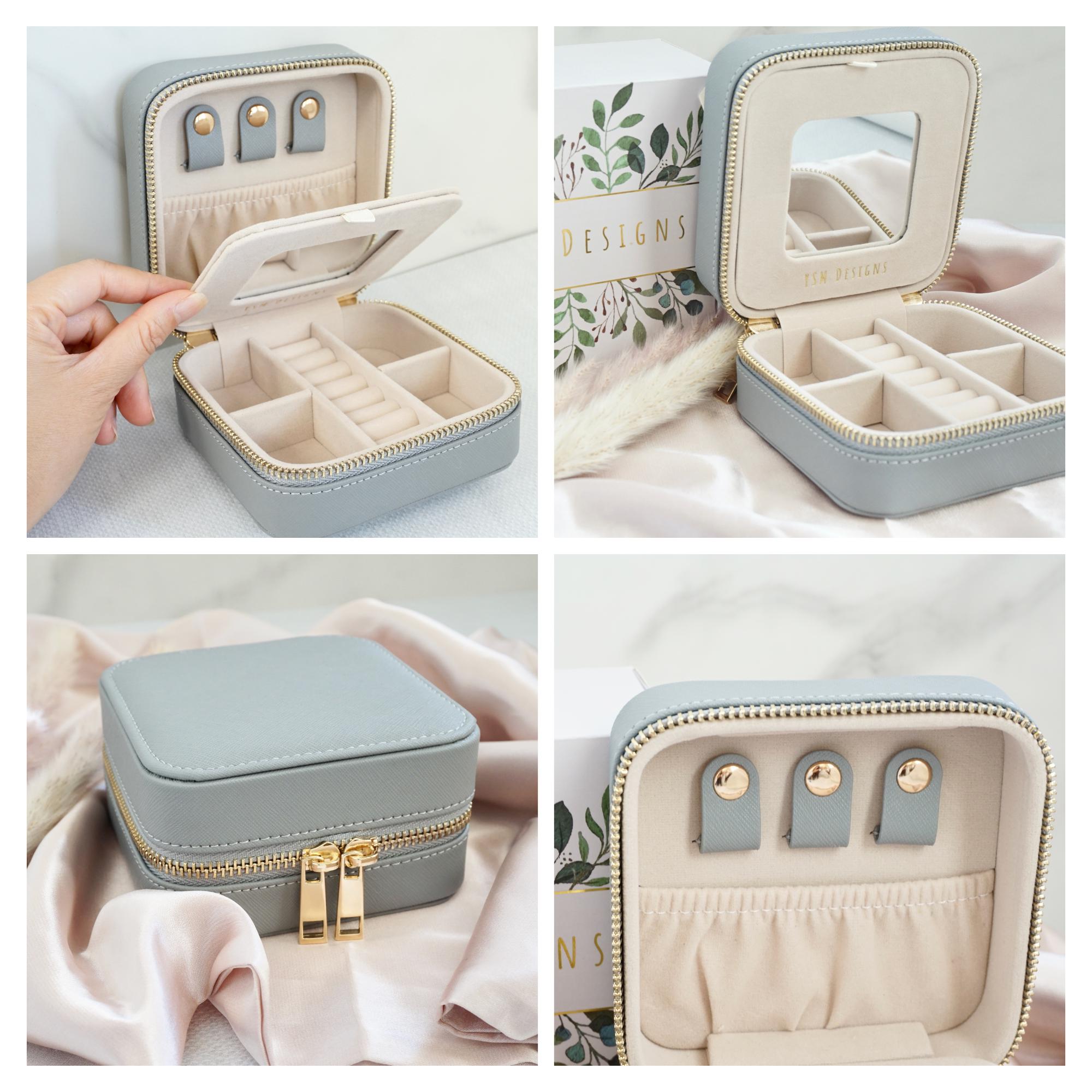 Black Travel Jewelry Case With Mirror, Travel Lover Gift Woman