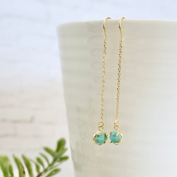 Turquoise Threader Earrings Long Gold Earrings Turquoise Earrings Dainty Long Earrings Blue Stone Dangly Earring Gold Ear Threader Teen Gift