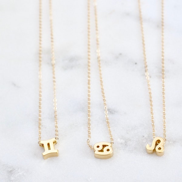 Gold Zodiac Necklace - Tiny Zodiac Necklace, Zodiac Charm Necklace, Personalized Zodiac Pendant Necklace, Horoscope Necklace, Constellation