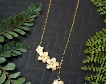 Gold Plumeria Lariat Necklace Gold Plumeria Necklace, Plumeria
