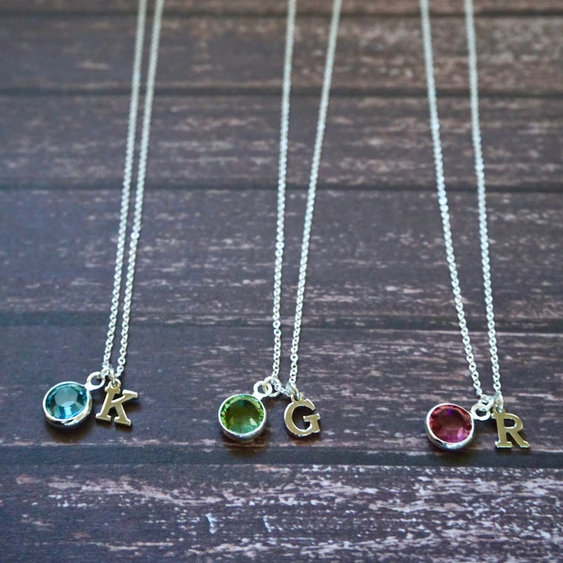 Silver Birthstone Initial Necklace Personalized Birthstone Necklace, Customized Jewelry, Tiny Initial Necklace, Letter Charm Necklace image 5