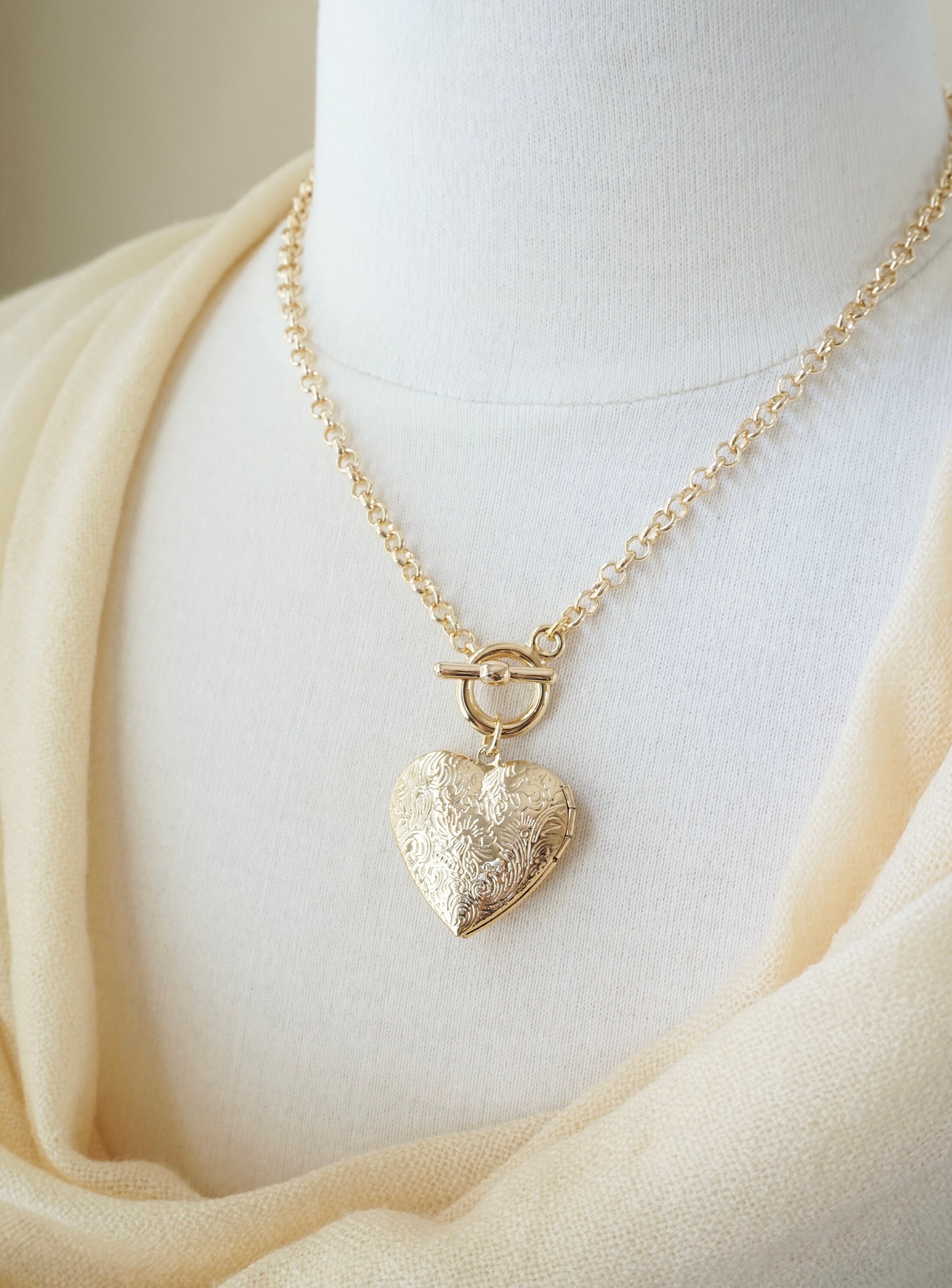 Heart Locket Necklace Toggle Necklace 