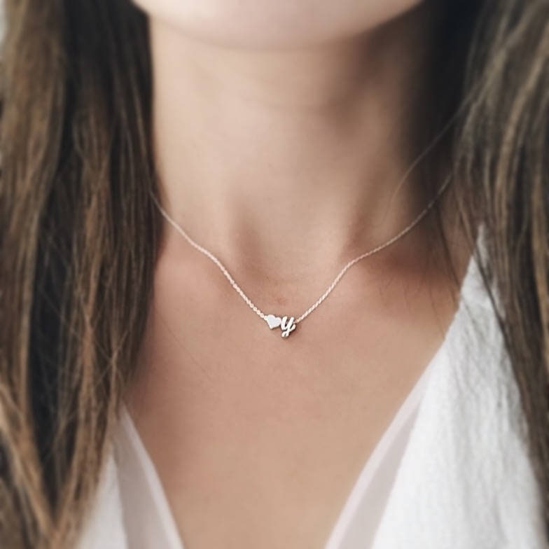 Silver Heart Letter Necklace Initial 
