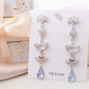 Blue Art Deco Bridal Earrings for Wedding by YSM Designs