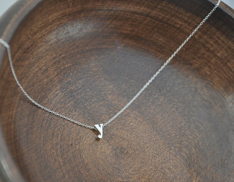 Tiny Alphabet Necklace Silver Letter Necklace Letter Y Etsy