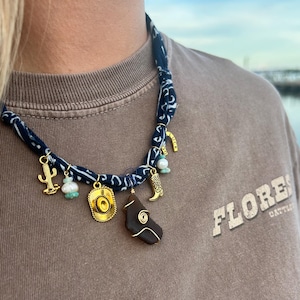 the Kenzie Necklace: Brown Glass and Western Bandana Charm