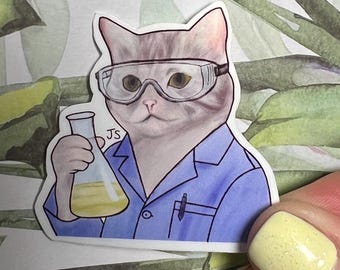 Cat Scientist Wearing Safety Glasses UV-resistant, waterproof sticker