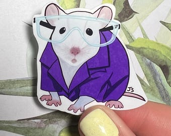 Lab Rat Scientist Wearing Safety Glasses Sticker UV-resistant, waterproof