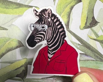 Zebra Scientist Wearing Safety Glasses UV-resistant, waterproof sticker
