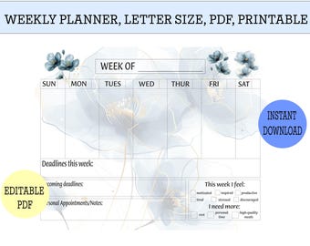 Watercolor Weekly Calendar Printable: Undated Planner (PDF Download)