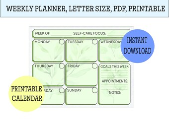 Printable Blank Weekly Calendar (Foliage)