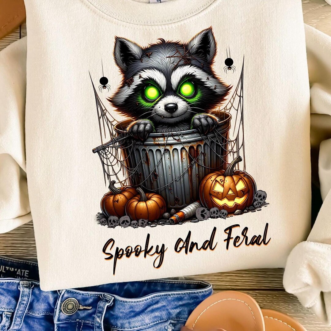 Spooky Raccoon PNG: Feral Halloween Design, Funny Halloween Shirt ...
