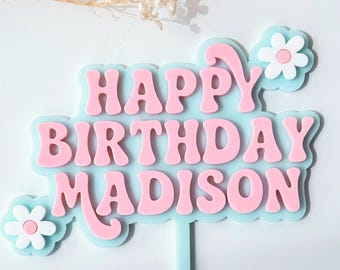 Retro Daisy Cake Topper - Custom Acrylic Birthday Cake Topper | Happy Birthday Topper