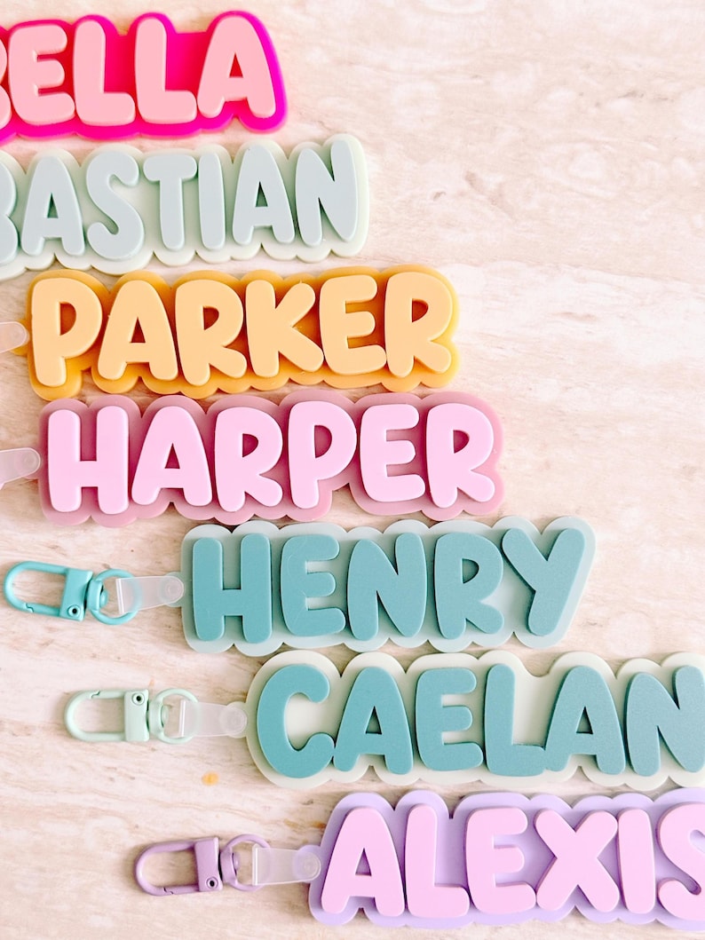 Personalised 2-tone Keyring | Funky Bubble Style | Acrylic Backpack Tag ...