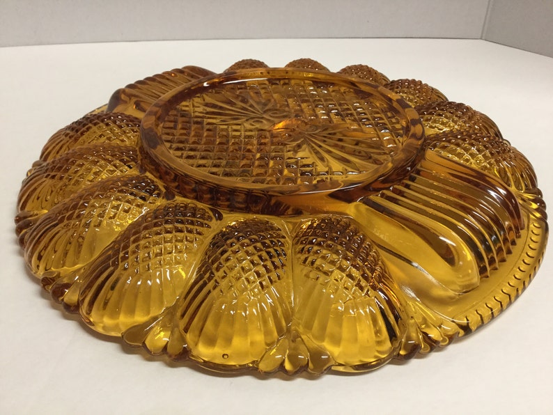 Vintage Amber Glass Relish Tray Deviled Egg Tray Vegetable Glass Dish