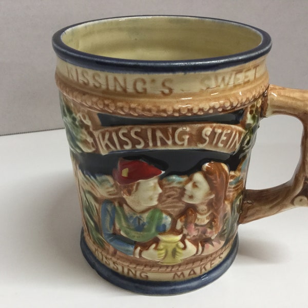 Vintage Kissing Beer Stein Double Handled Beer Mug LEGO Kissing Stein