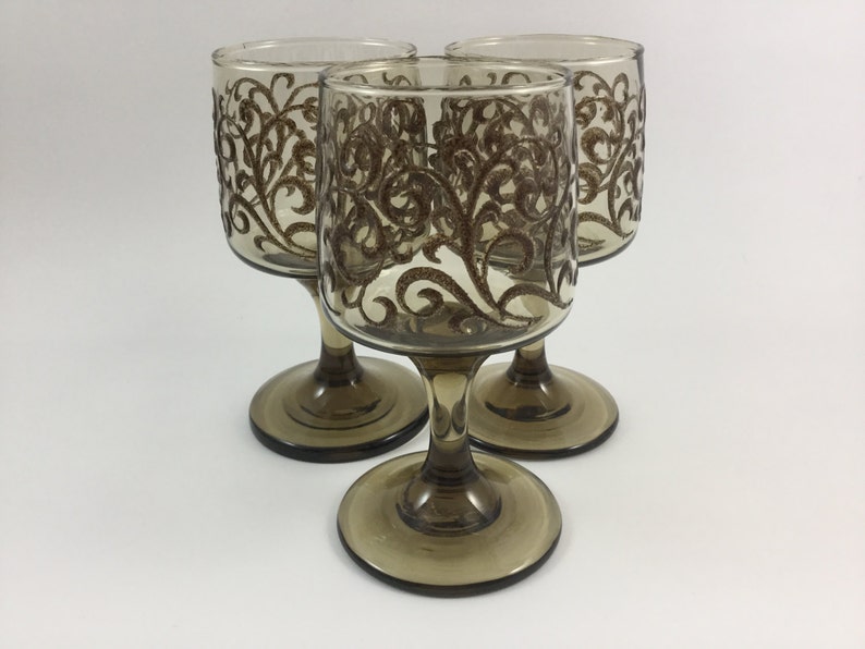 Vintage Libbey Prado Wine Glasses Goblets Retro Brown Smokey Etsy