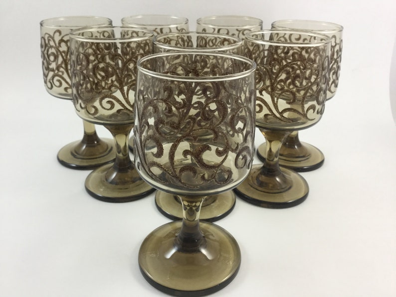 Vintage Libbey Prado Wine Glasses Goblets Retro Brown Smokey Etsy
