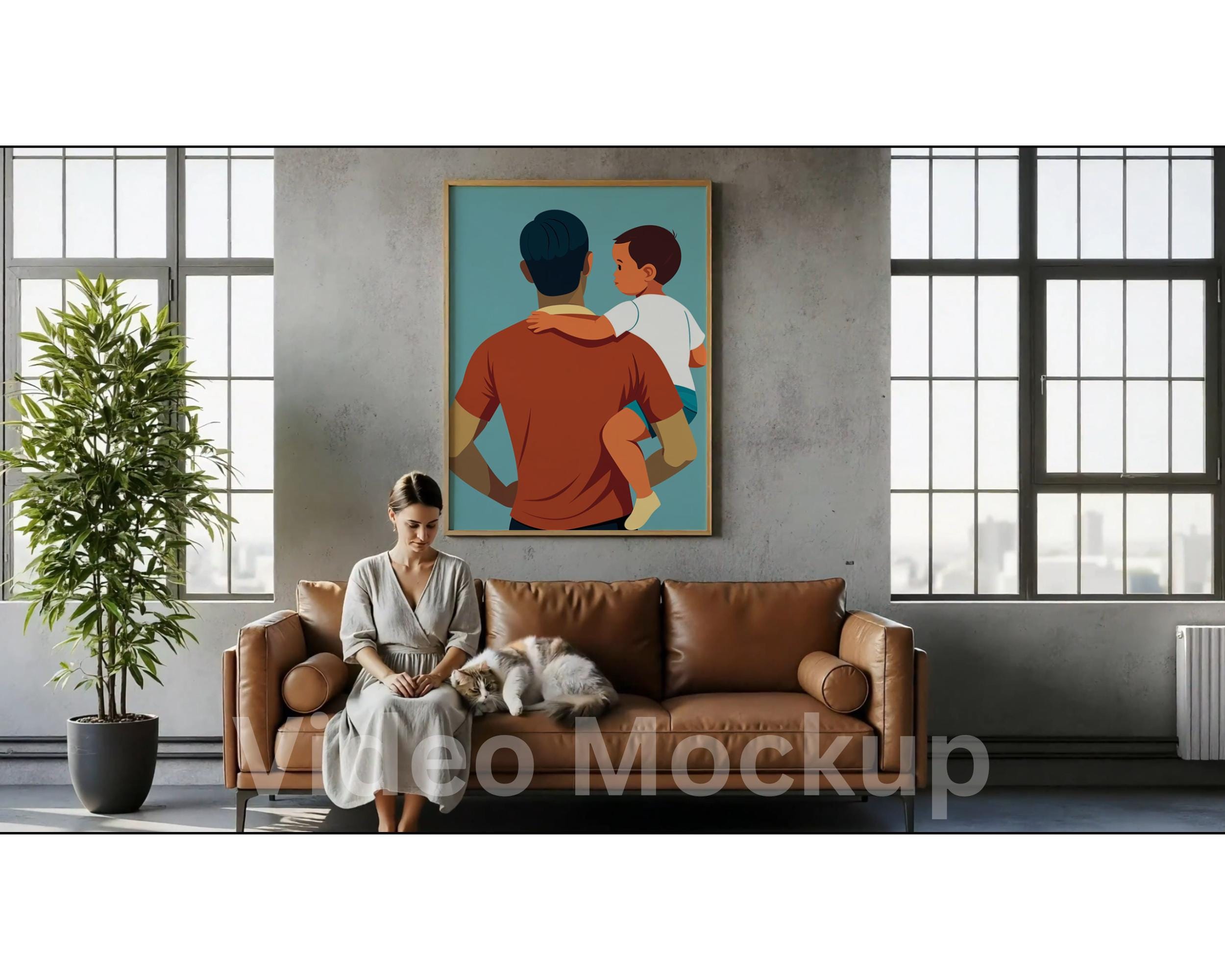 Animated Industrial Loft Art Mockup: Person & Cat (digital Download) - Etsy