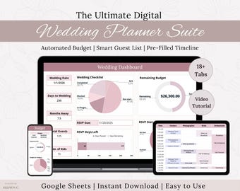 Digital Wedding Planner Spreadsheet - Google Sheets Wedding Budget, Seating Chart, Checklist, Timeline & Guest List Template for DIY Brides