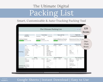 Reise-Packliste Google Sheets, bearbeitbare Urlaubs-Checkliste, digitaler Reiseplaner, Pack-Organizer, sofortiger Download, Autofill