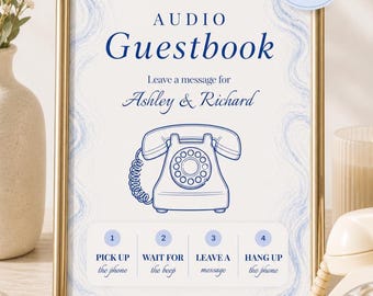 Bearbeitbare Audio-Gästebuchvorlage, Hochzeit-Telefon-Gästebuchschild, Canva-Hochzeitsschild, minimalistisches Empfangsdekor, sofortiger Download