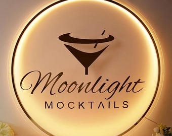 Custom LED Logo Sign for Business | Round Acrylic Halo Light Sign | Engraved Acrylic Business Sign | Custom Illuminated Sign | Round Acrylic