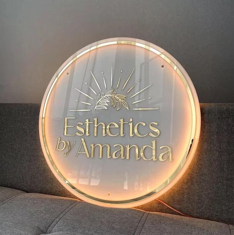 Custom Round Acrylic LED Logo Sign | Engraved Halo Illuminated Business ...