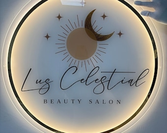 Custom Round Acrylic LED Logo Sign | Halo Light Business Sign | Engraved Illuminated Acrylic Sign | Personalized Storefront Wall Sign