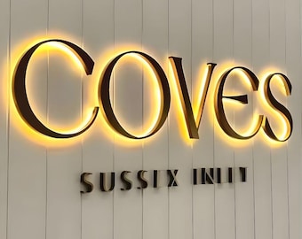 Custom Business Signs | 3D Metal Backlit Sign | LED Backlit 3D Sign | Illuminated Acrylic Sign | Office Wall Sign | Cafe Storefront Signage