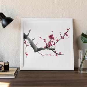 plum blossom, Chinese ink painting, digital print, digital download, pink and red flower