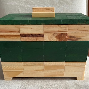 Handcrafted Wooden Secret Compartment Box - Hidden Storage Puzzle Box in Natural Wood & Green - 7.5”x4.5”x6” - Perfect Gift for Him Her