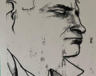 2.6.1#3 - Monotipo - Blanco y negro - Retrato - Arte único - Moderno - Sin marco - Impresión artística - en papel - Hombre de perfil - Hecho a mano