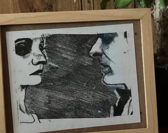 3.29.1#5 - Monotipo - Blanco y negro - Retrato - Dibujo - Arte original - Moderno - Sin marco - Impresión artística - en papel - Pareja - Hecho a mano