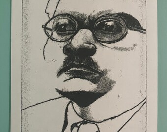 2.6.1#9 - Monotipo - Blanco y negro - Retrato - Hombre de traje con gafas - Orozco - Dibujo - Arte original - En papel - Moderno - Sin marco