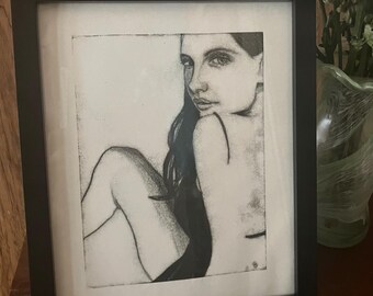 4.7.4#5 - "Laetitia" - Monotipo - Retrato - Blanco y negro - Impresión artística - Sobre papel - Sin marco - Dibujo - Arte original - Moderno - Hecho a mano