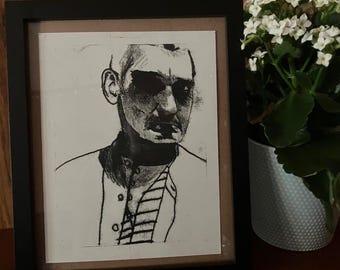 2.1.1#1 - Monotipo - Blanco y negro - Retrato - Gianni - Dibujo - Arte original - Moderno - Sin marco - Impresión de bellas artes - en papel - sombra de hombre