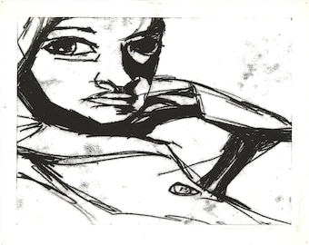 1.25.1#4 - Monotipo - Blanco y negro - Retrato - Mujer estilizada - Dibujo - Arte original - Moderno - Sin marco - Impresión de bellas artes - en papel