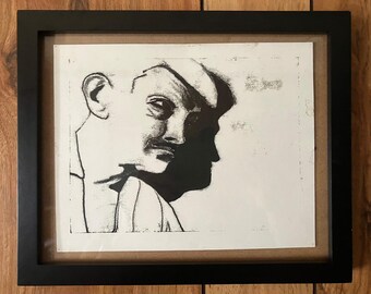 2.6.1#1 - Monotipo - Blanco y negro - Retrato - Hombre de perfil - Dibujo - Arte original - Moderno - Sin marco - Impresión artística - en papel