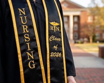 Custom Embroidery Graduation Stole, Nursing Graduation Stole, RN Graduation Stole, Class of 2026 Stole, Nursing School Graduation Sash