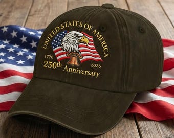 250th Anniversary Embroidered Dad Cap, Patriotic Eagle USA Gift