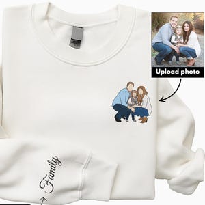 Embroidered Family Photo Shirt, Custom Embroidered Portrait Sweatshirt From Photo, Matching Family Outfit, Gift for Mom Dad, Family Portrait