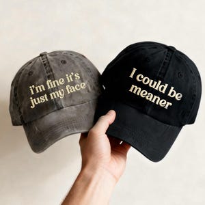 I’m Fine It’s Just My Face Hat, I Could Be Meaner Cap, Funny Sarcastic Embroidered Hat, Vintage Dad Hat, Sassy Women Gift, Custom 3D Hat